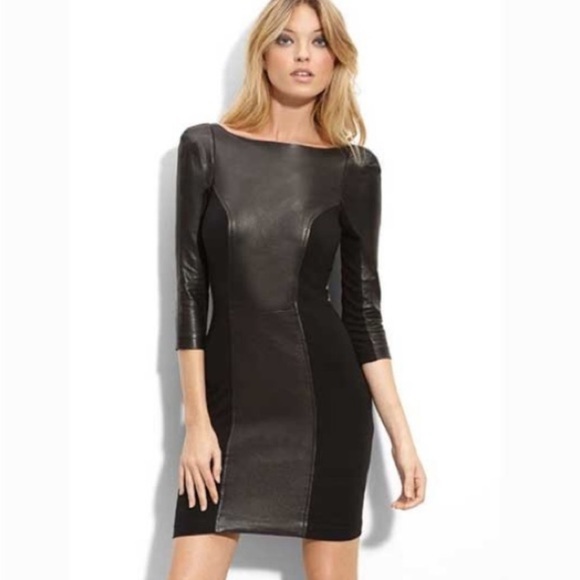Diane Von Furstenberg DVF large vintage black leather dress scoop back